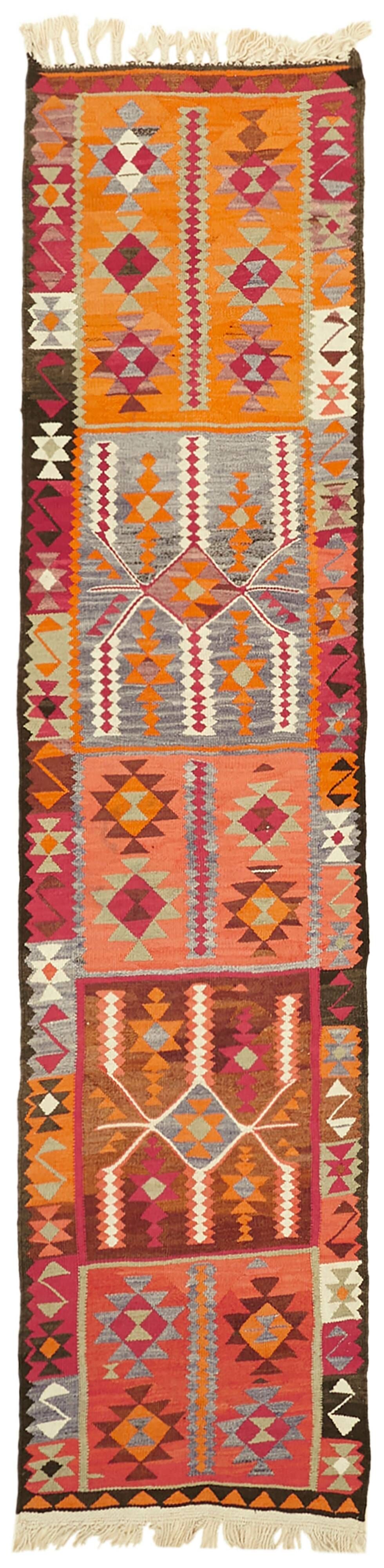 Turkish Handwoven Vintage Herki Kilim 92 cm x 365 cm