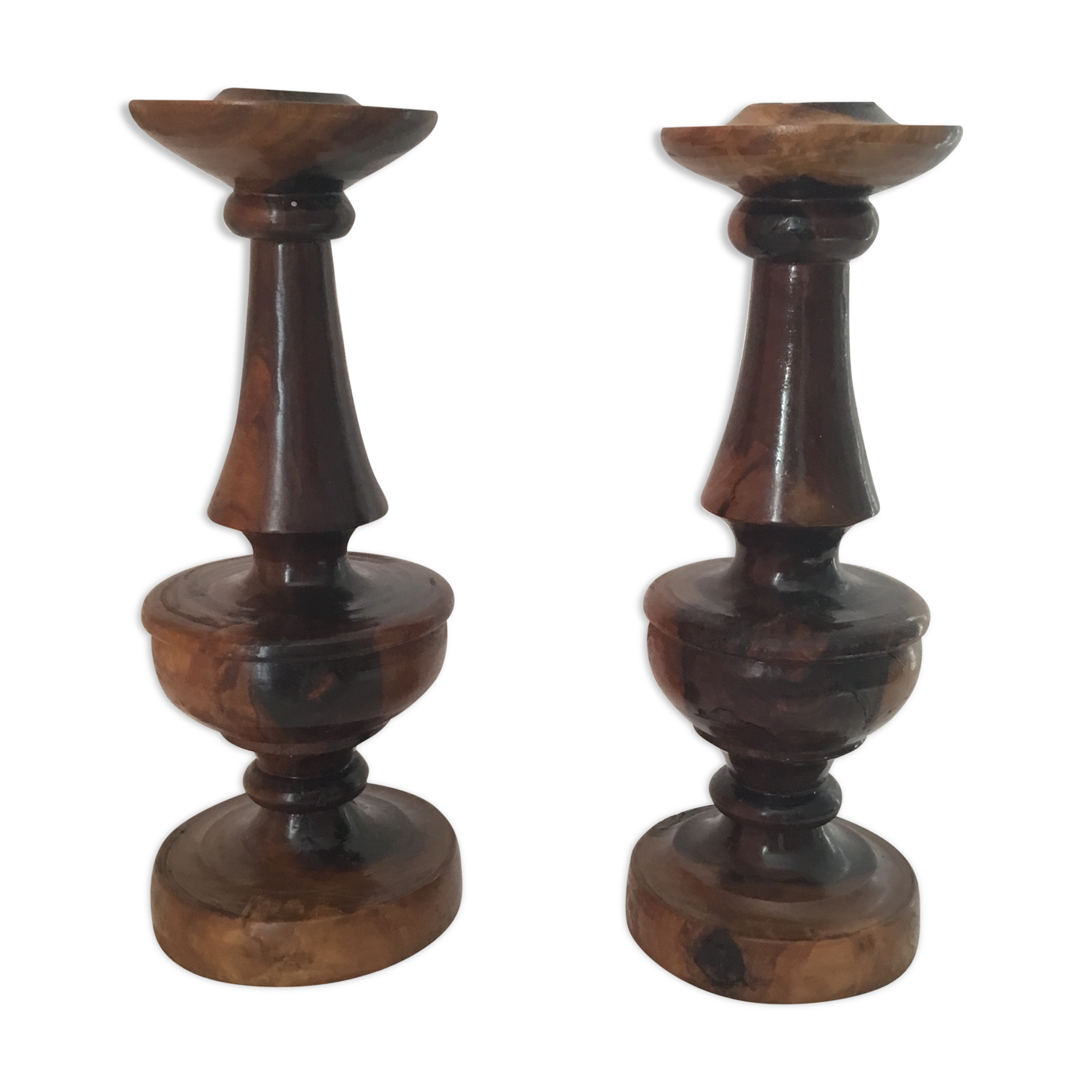 Pair of wood candlesticks turned