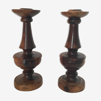 Pair of wood candlesticks turned