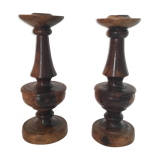 Pair of wood candlesticks turned