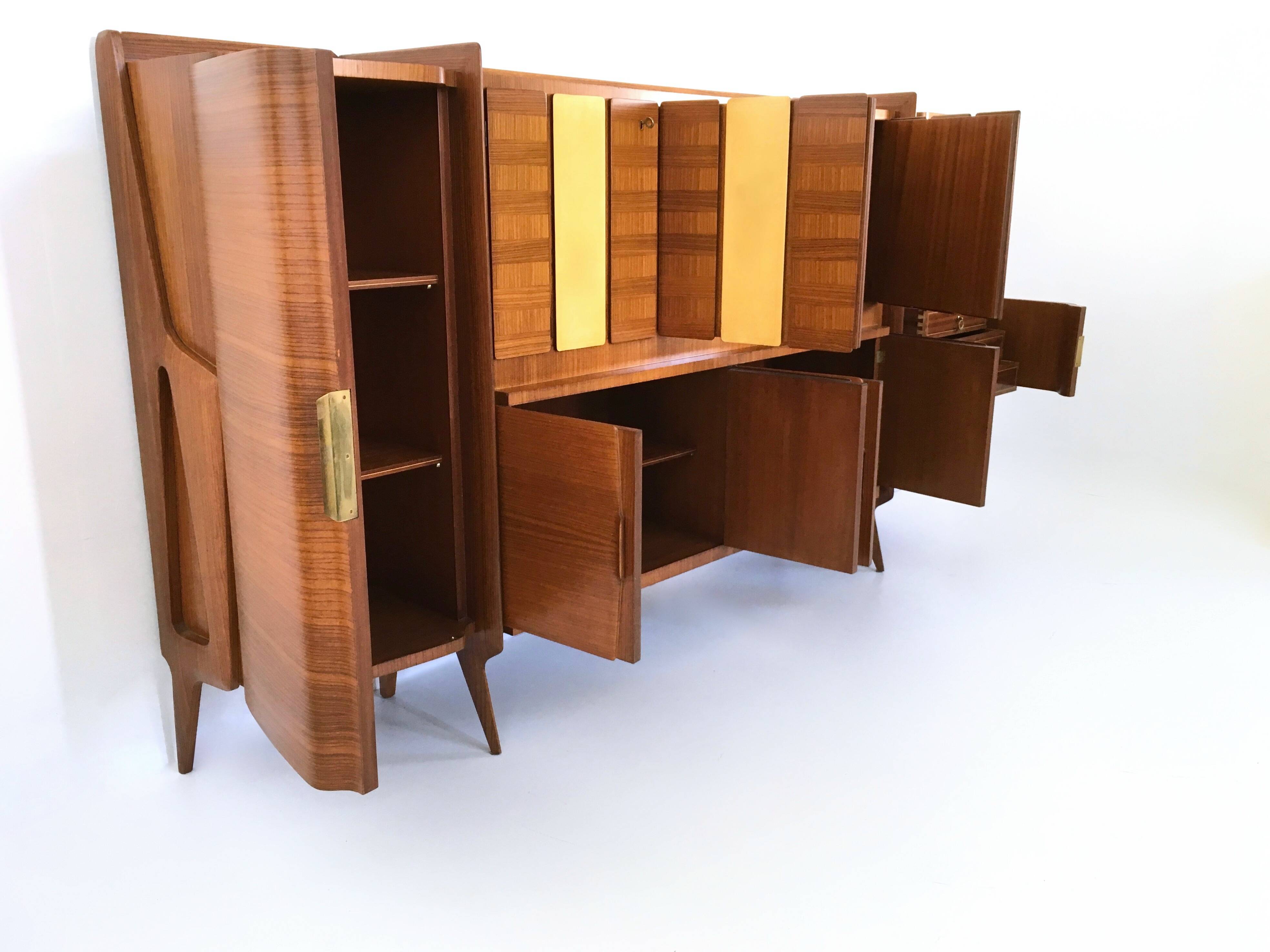 Monumental Wooden Cabinet with Parchment Panels by Gio Ponti, Italy