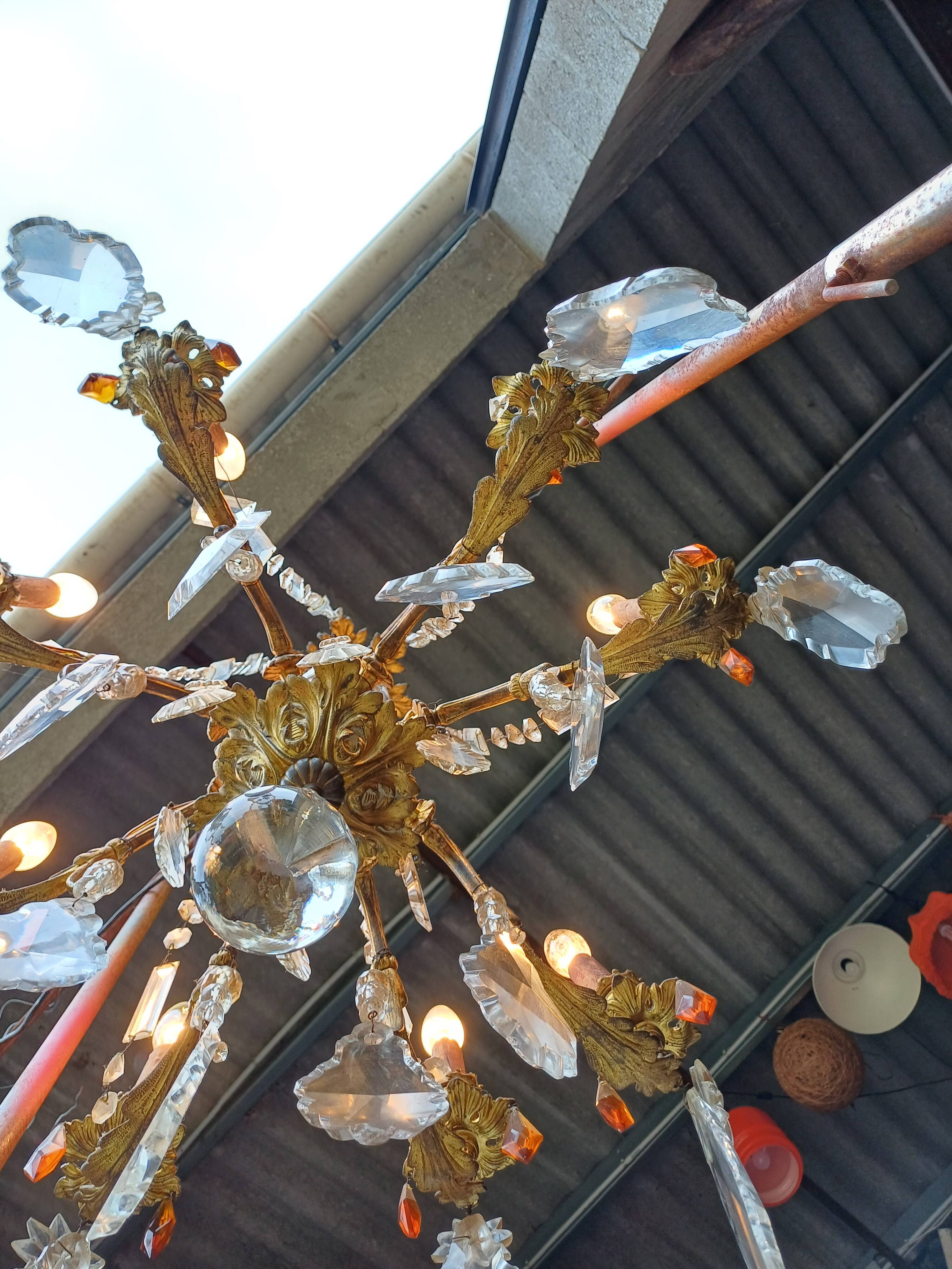 19th Bronze and Crystal Chandelier