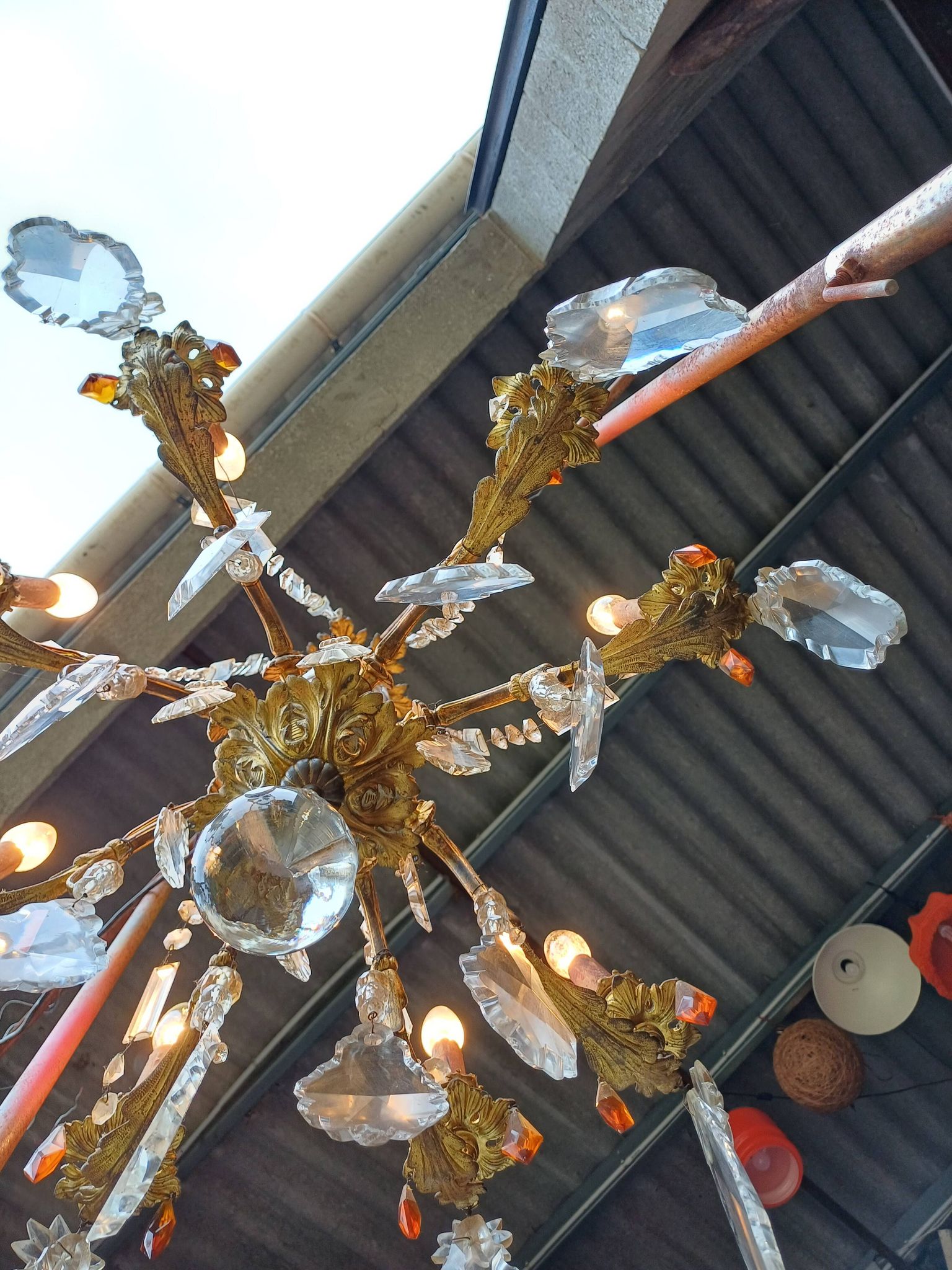 19th Bronze and Crystal Chandelier