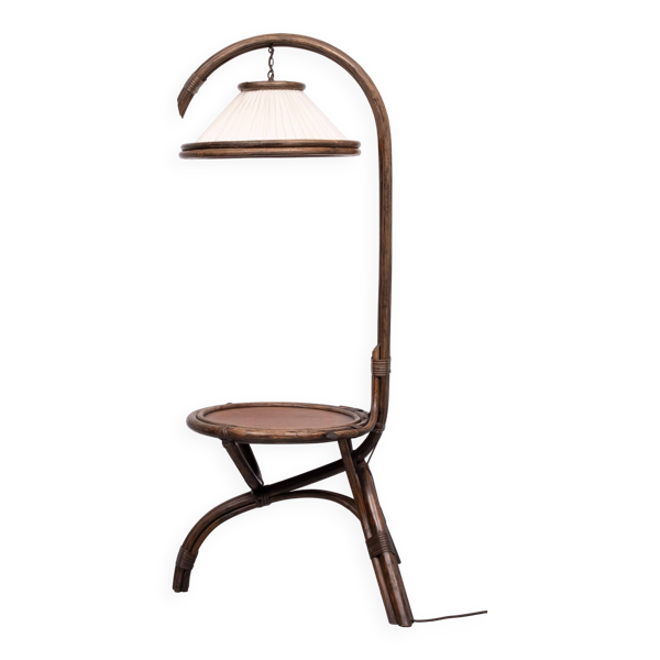 Lampadaire et table en rotin années 1970