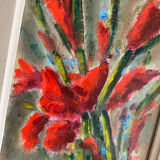 Painting on panel bouquet of irises.