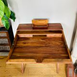 Desk, writing desk in solid rosewood and studded leather, 20th century.