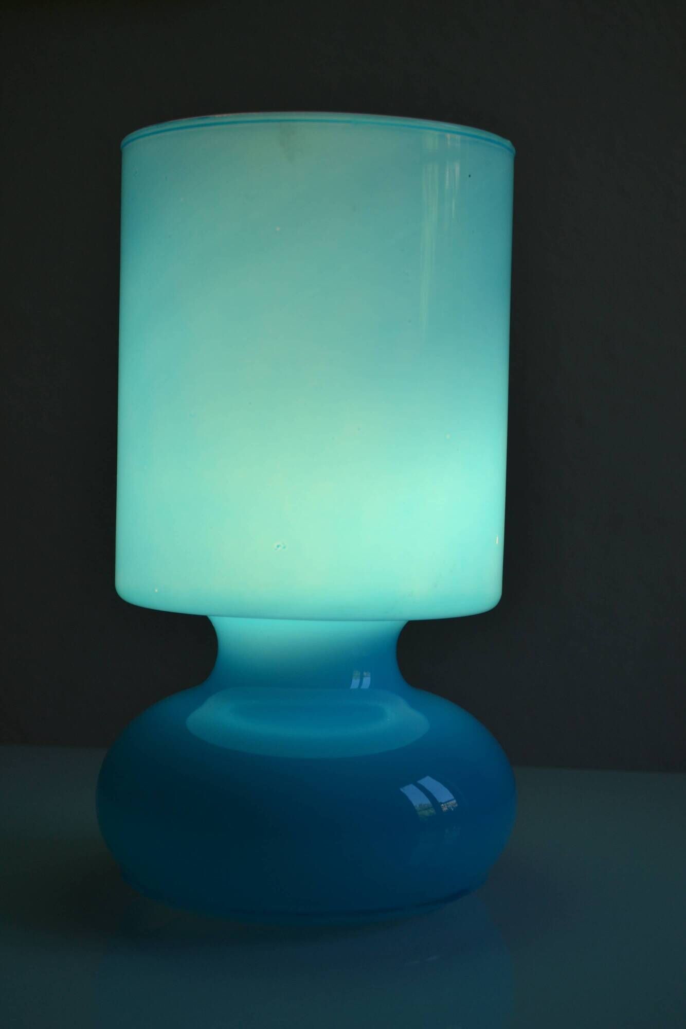Ikea Lykta lamp in vintage blue opaline glass from the 1980s.