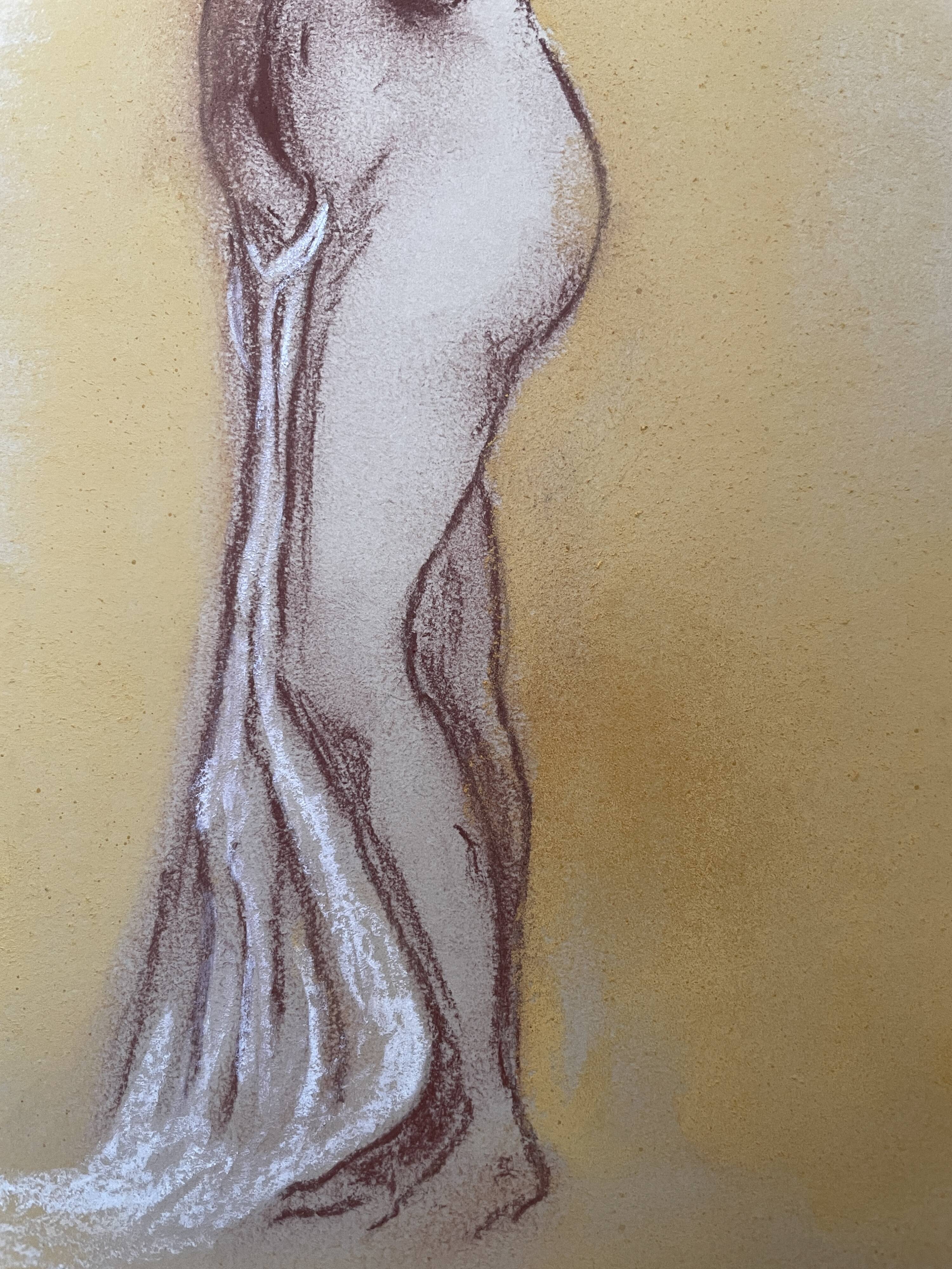 Painting signed sanguine pastel female portrait “the pose”