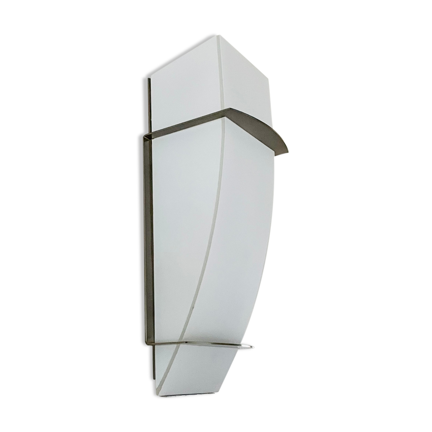 Wall lamp in satin glass and nickel-plated metal designed by Leonardo Marelli
