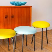 Black iron stool and boiled wool, turquoise blue, 1960