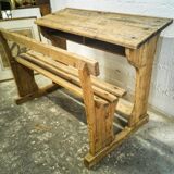 Bureau pupitre d'écolier double en bois