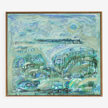 Peinture impressionniste abstraite - Ville Turquois avec Animaux