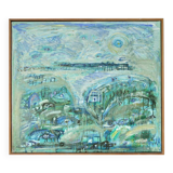 Abstract impressionism painting - Turquois Town with Animals