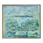 Abstract impressionism painting - Turquois Town with Animals