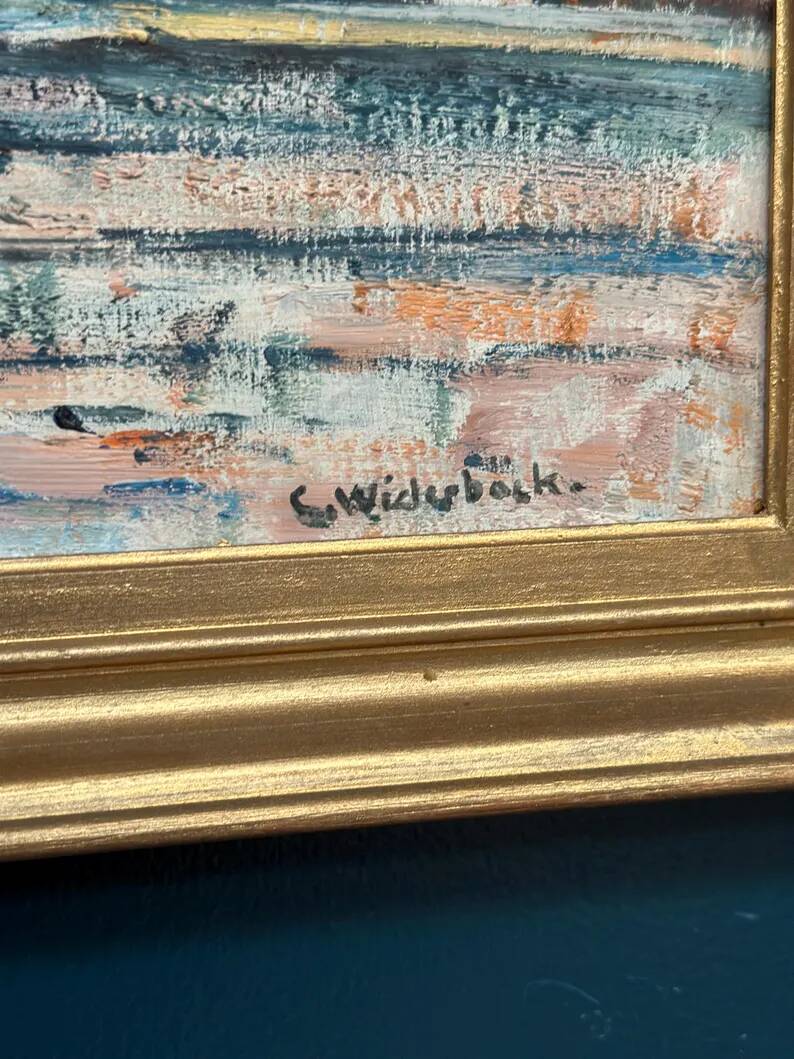 Original Swedish Oil on Panel – "Uppsala" by Gusten Widerbäck – Signed – Dated 1965 (on the back) – Framed – 38 × 43 cm