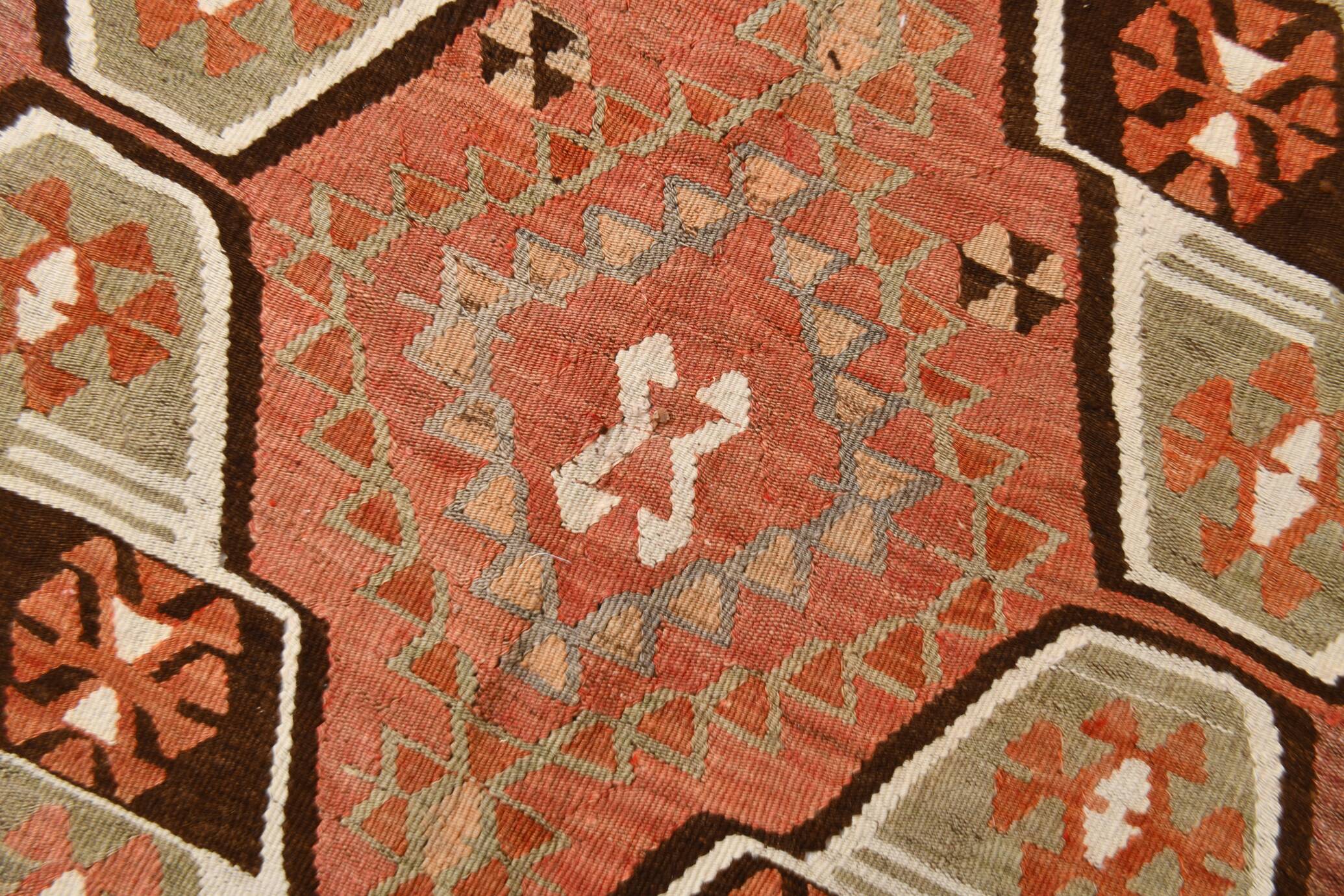 5x10 Pale Red & Brown Geometric Persian Kilim Rug, 170x310Cm