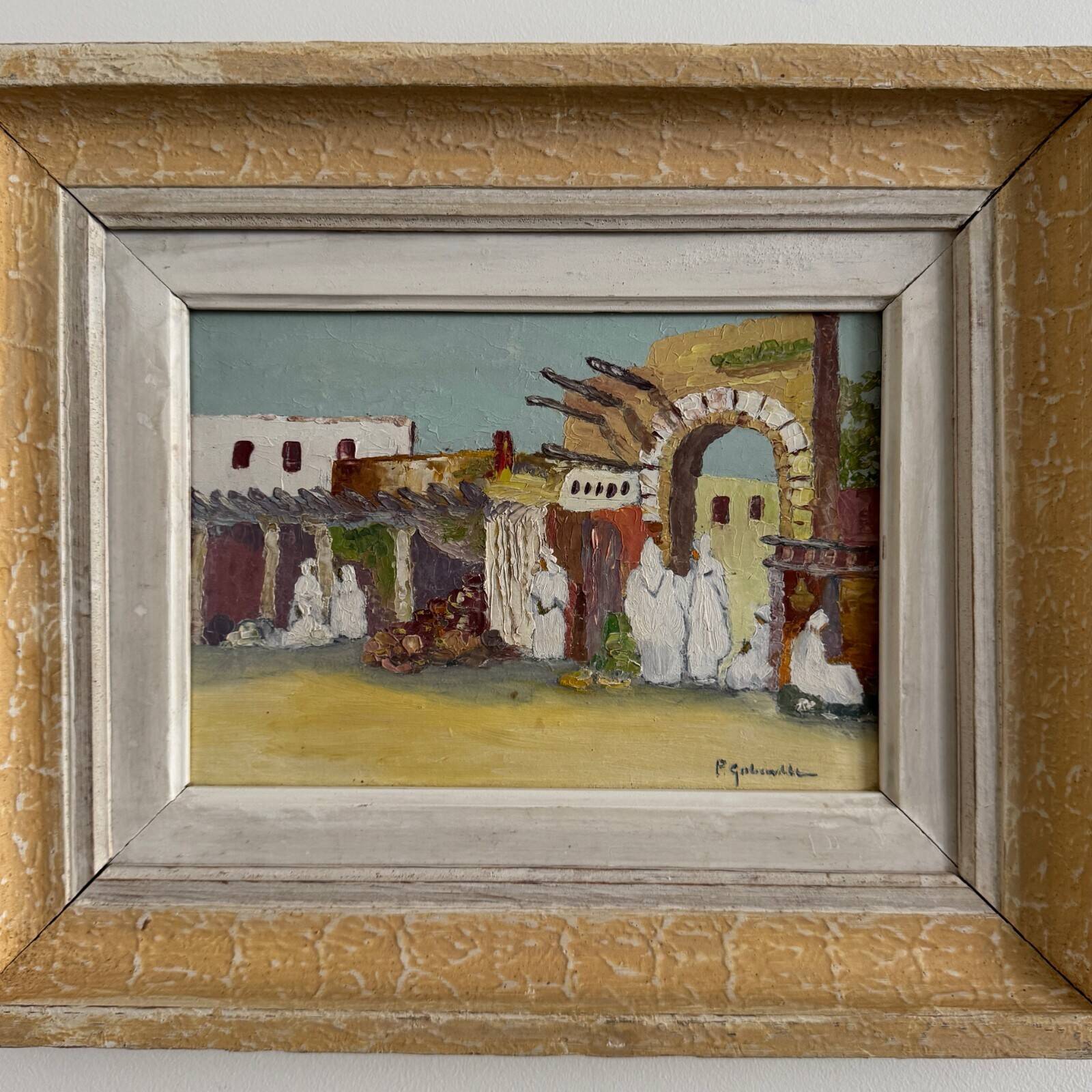 Oriental oil on cardboard with a knife by P. Gobewille