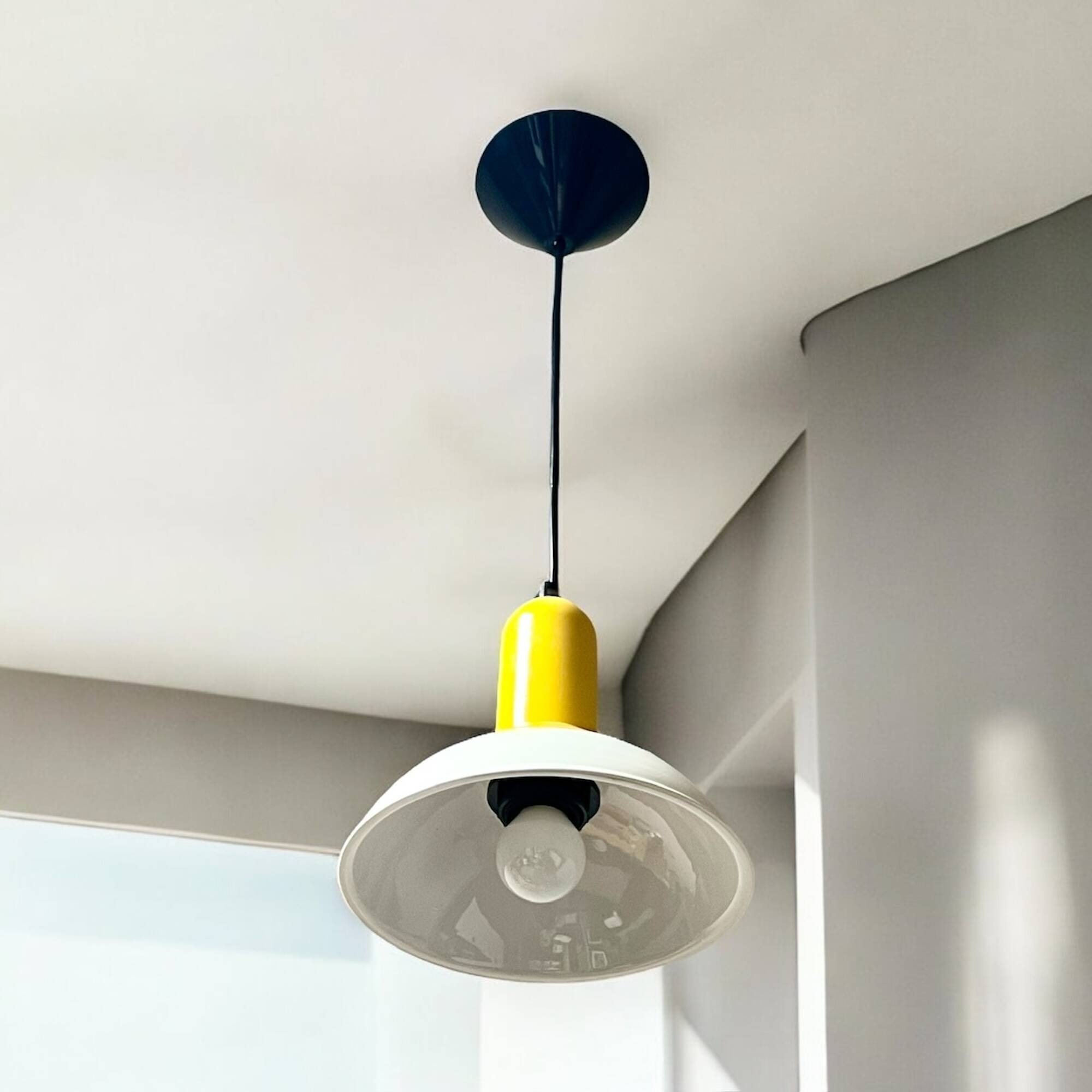 Vintage 80s Yellow Ceramic Pendant Lamp by Imago Italy - New Old Stock