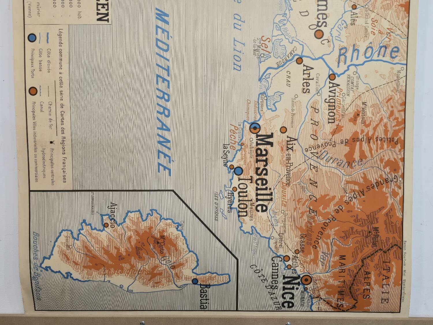 Old school geography map 1960 Atlantic Mediterranean coast