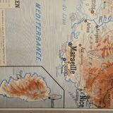 Old school geography map 1960 Atlantic Mediterranean coast