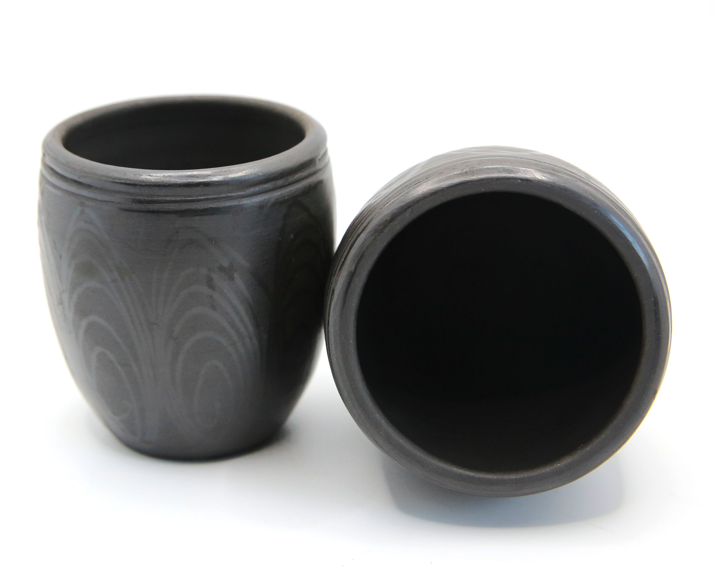Set of 2 glasses in intense black ceramic from Romania