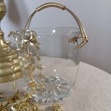 Glass ice bucket, gold handle, vintage 1960