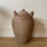 Antique french country rustic walnut oil storage jar