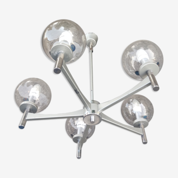 Lustre suspension aluminium brossé métal chromé style Gaetano Sciolari