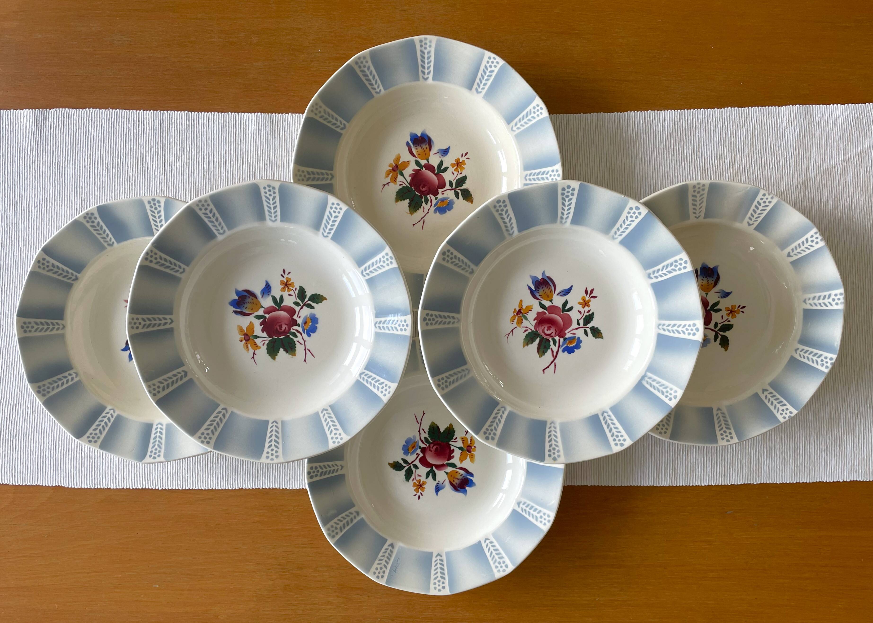 6 antique deep plates in Sarreguemines earthenware