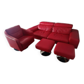 XXL Set Red Leather House - sofa, armchair and 2 poufs