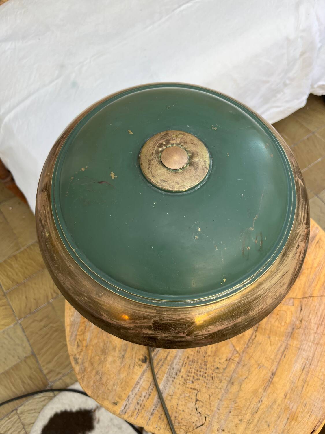 Vintage brass & green metal lamp - mushroom / Art Deco