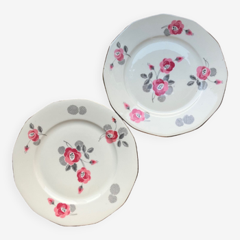 2 assiettes à dessert à motifs de roses