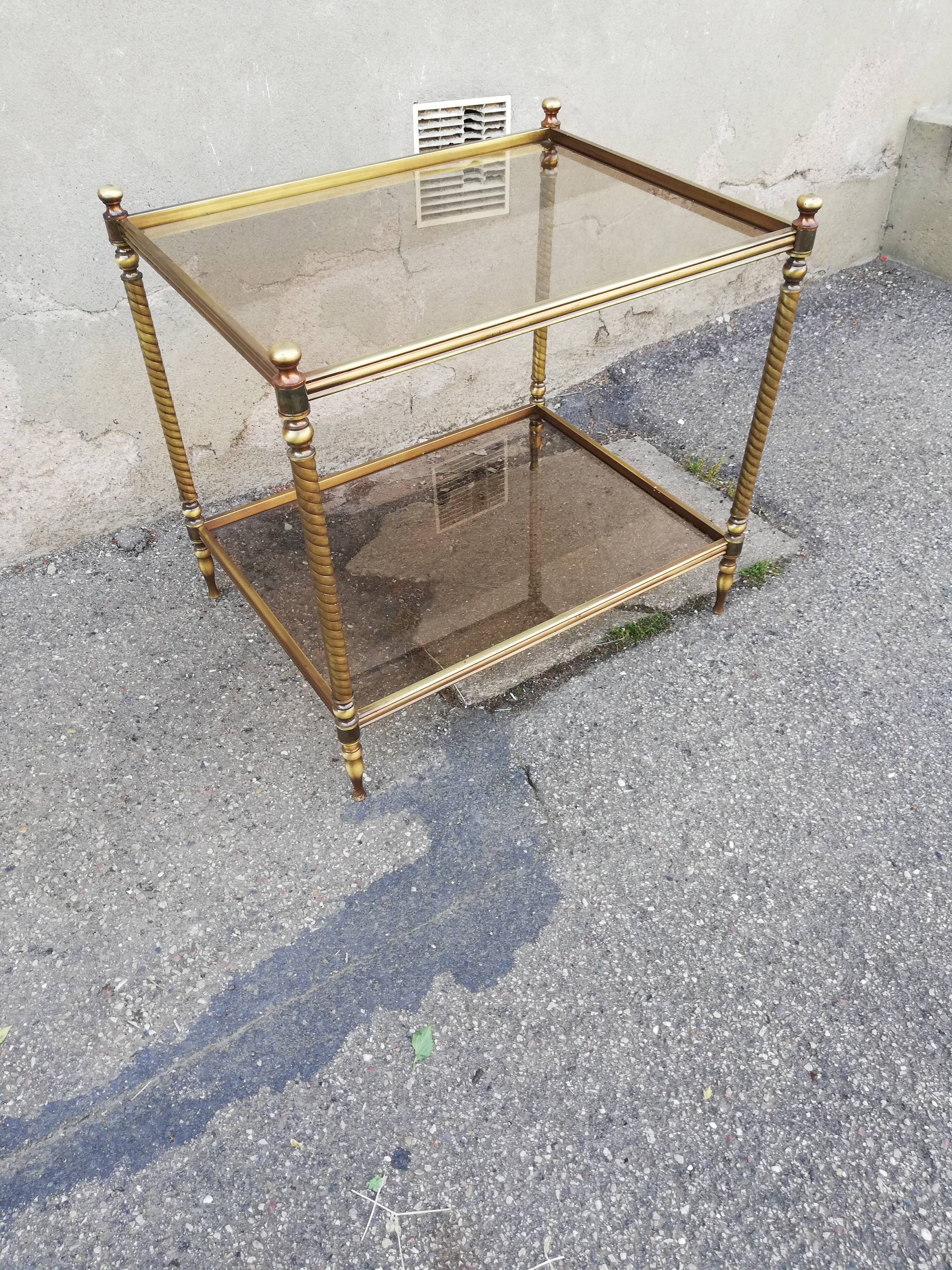 Vintage brass side table and 2 smoked glass trays