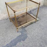 Vintage brass side table and 2 smoked glass trays