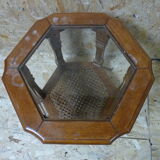 Hexagonal glass wood coffee table