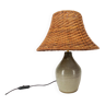 Enamelled stoneware lamp with rattan shade