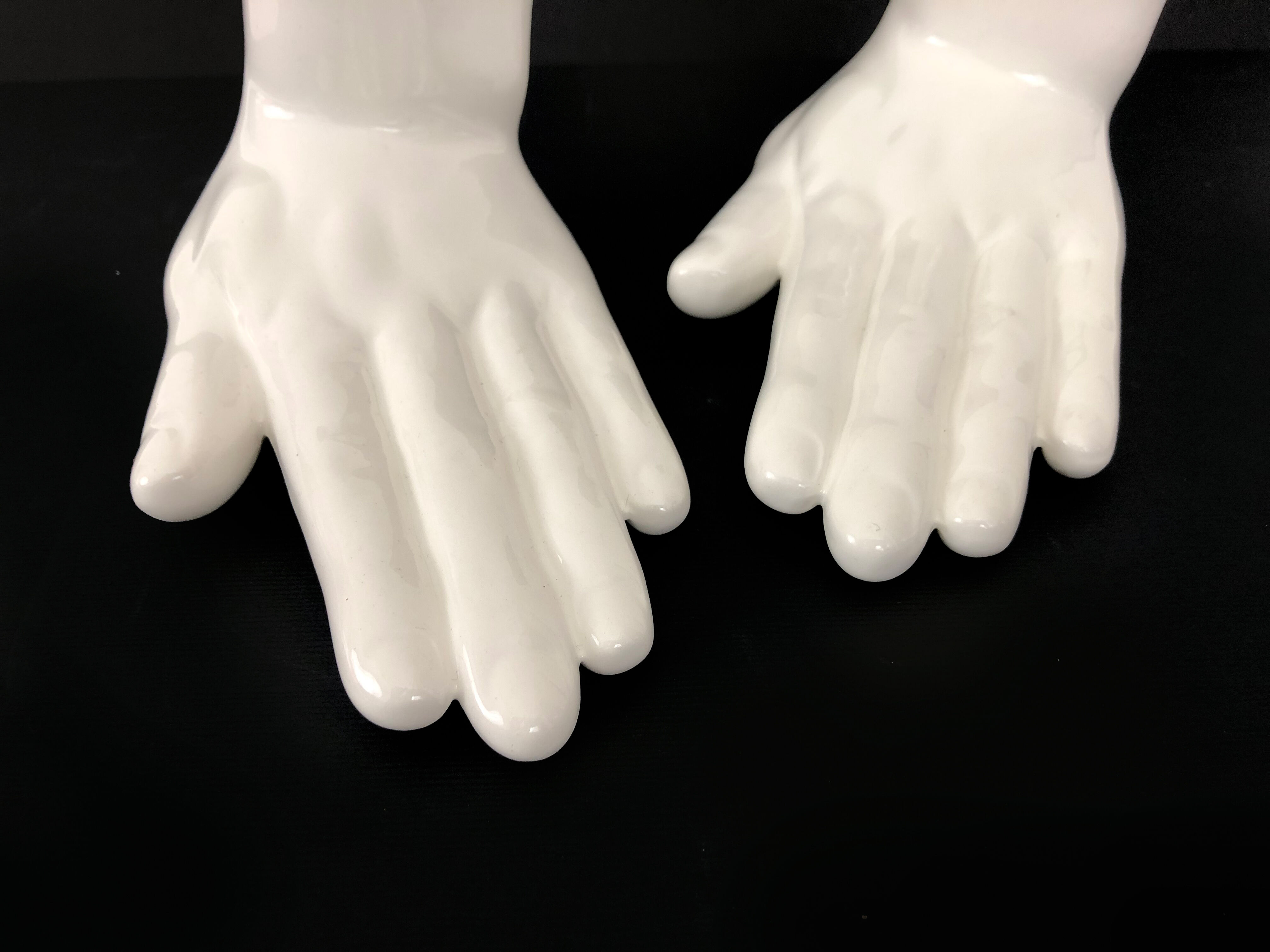Pair of vintage handstrings in white ceramic to lester, year 80