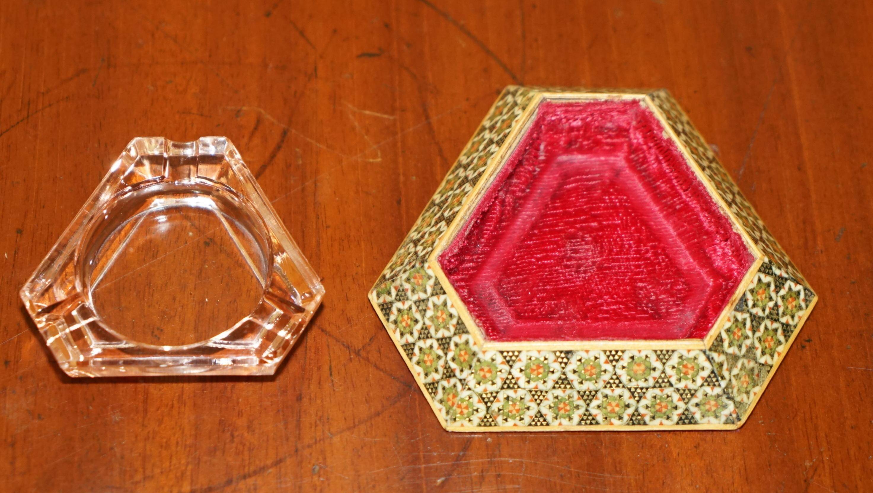 Antique Persian ashtray with triangular glass tray.