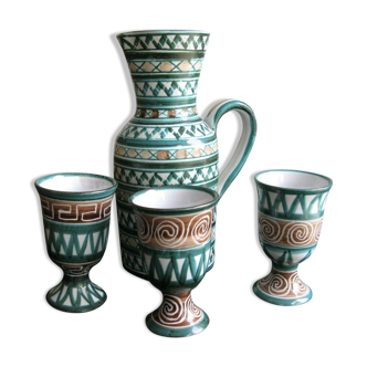 Lot of a pitcher and 3 ceramic mazagrans Robert Picault Vallauris