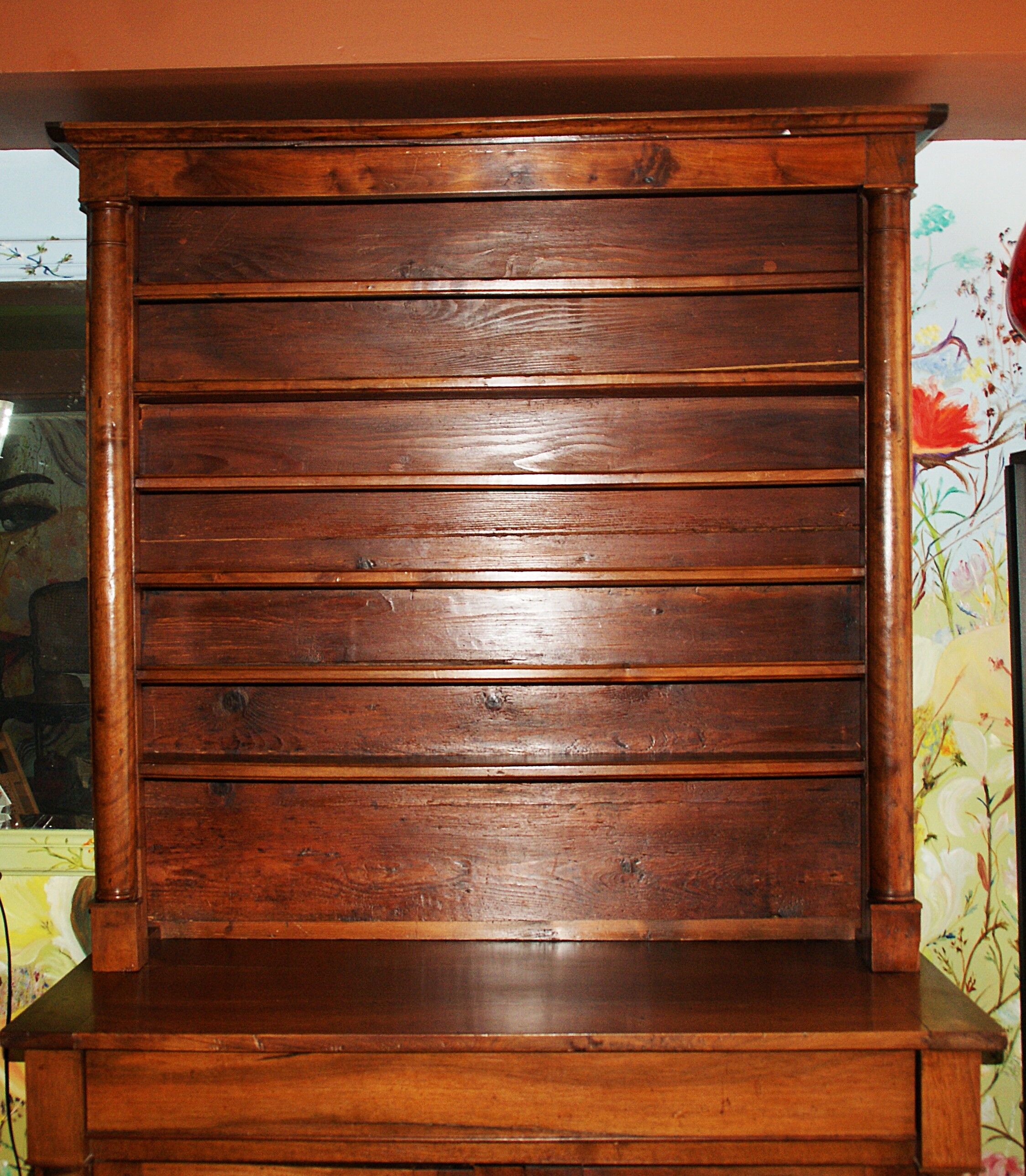 Sideboard with half-columns in walnut, Empire period.