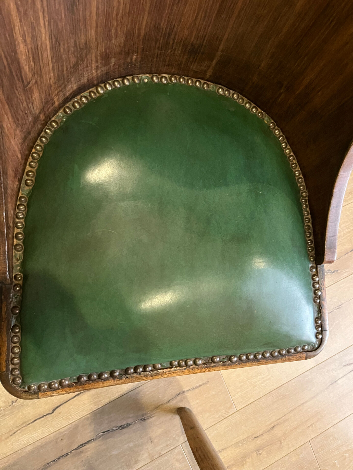 Pair of green leather gondola chairs Art Deco by De Coen
