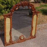 Wooden mirror with clock, 1960