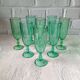 8 vintage emerald green glass champagne flutes