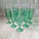 8 vintage emerald green glass champagne flutes