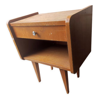 Table de nuit de chevet d'appoint pieds compas 1 tiroir vintage