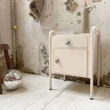 Industrial white metal bedside