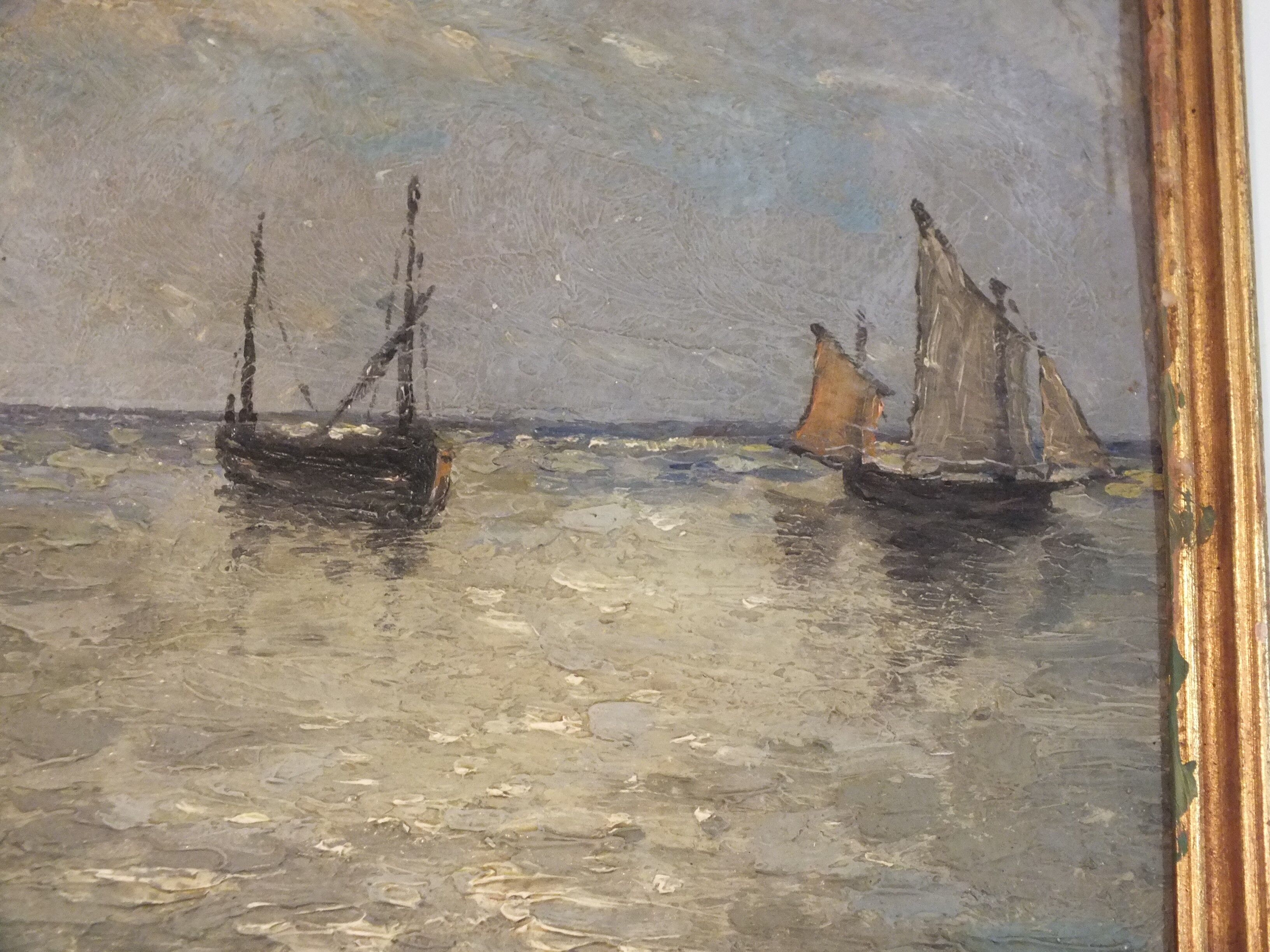 Impressionist painting on cardboard 1900 - marine, boats
