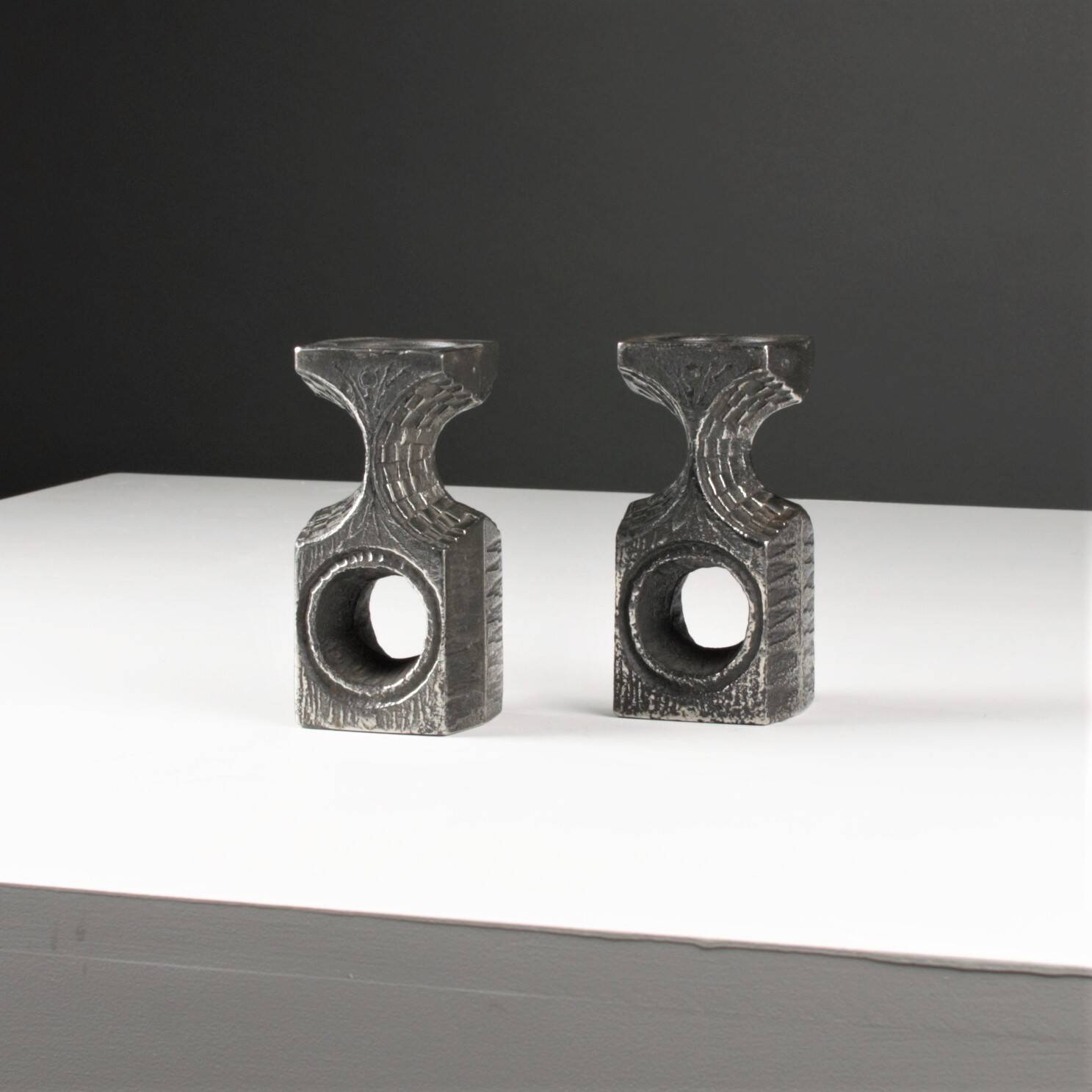 Brutalist candle holders by Olav Joa for Polaris — Steel Art series.
