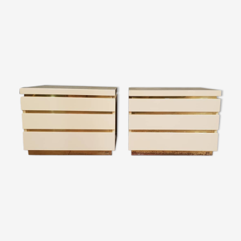 Pair of 1970 bedsides in off-white lacquered wood J-C Mahé