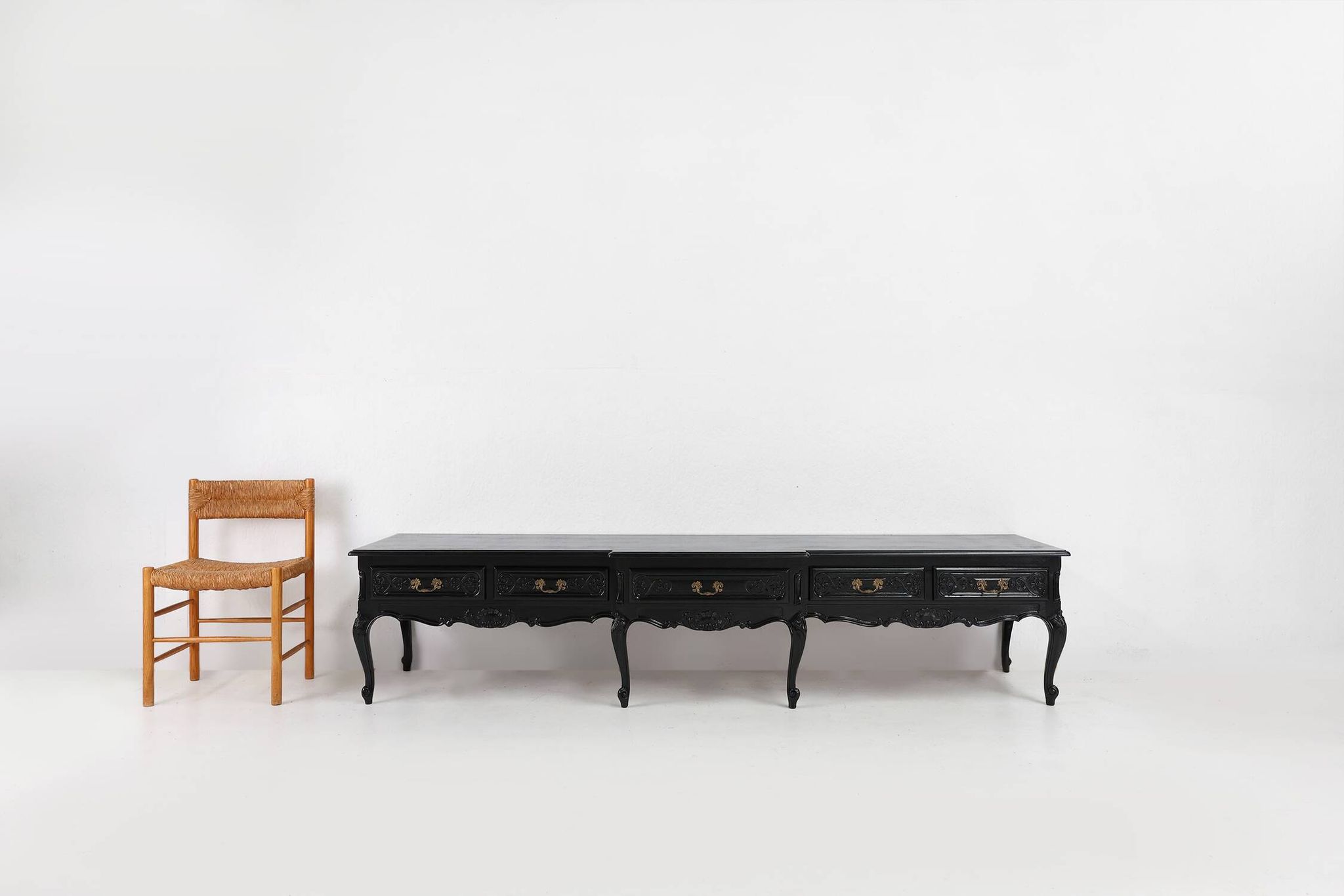 20th Century Louis XV style black low sideboard, France